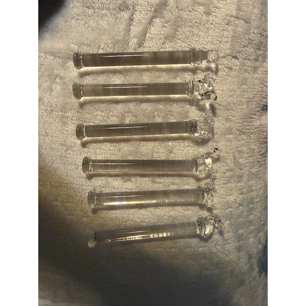 Vintage Clear Glass Animal Swizzle Sticks Set of 6 Cocktail Drink Stirrers